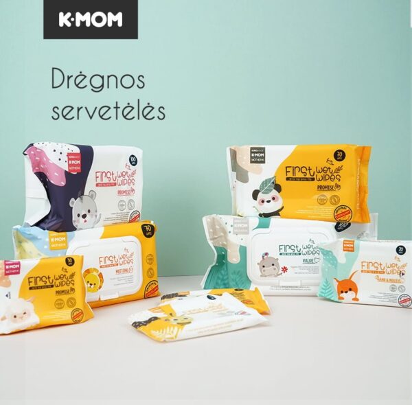 K-MOM organiškos drėgnos servetėlės “Pilkas meškiukas” (100 vnt.) - Image 3