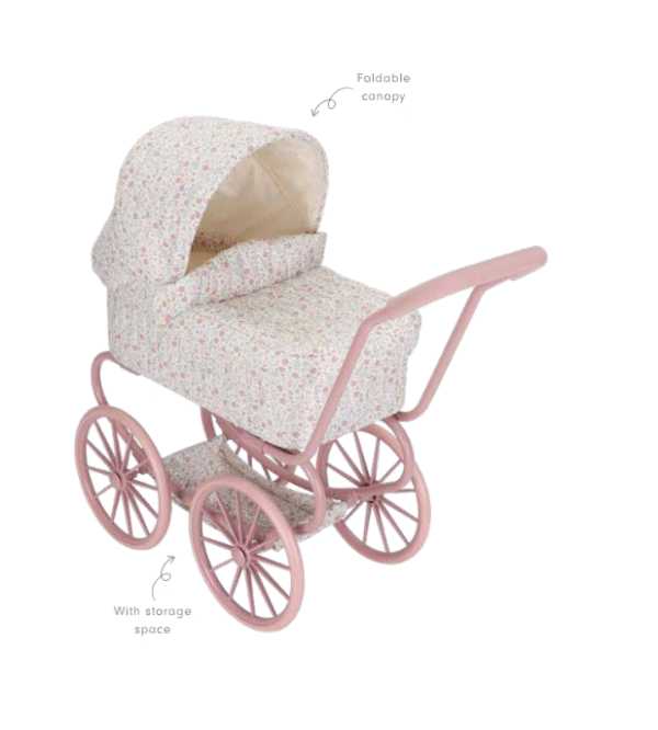 Little dutch metalinis lėlės vežimėlis su lopšiu Soft Flowers - Image 12