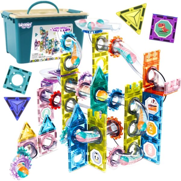 WOOPIE magnetinis konstruktorius 3D edukacinis rinkinys su kamuoliukų trasa 126 vnt.