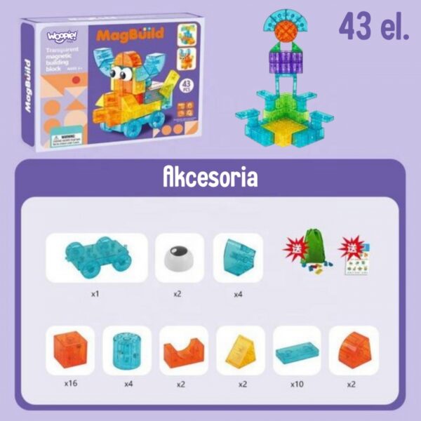 WOOPIE permatomos magnetinės kaladėlės 43 vnt. - Image 3