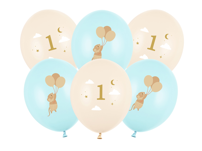 Balionai 30 cm, Pelytės su skaičiumi 1, šviesiai mėlyni