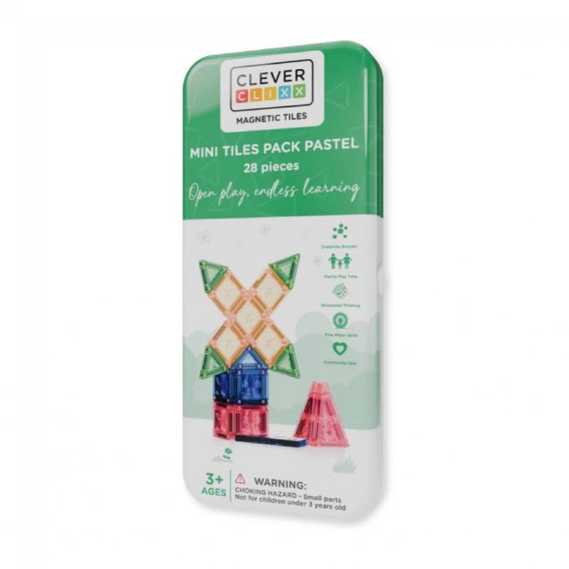 CLEVERCLIXX Cleverclixx Mini Tiles Pastel – 28 dalių magnetinis konstruktorius
