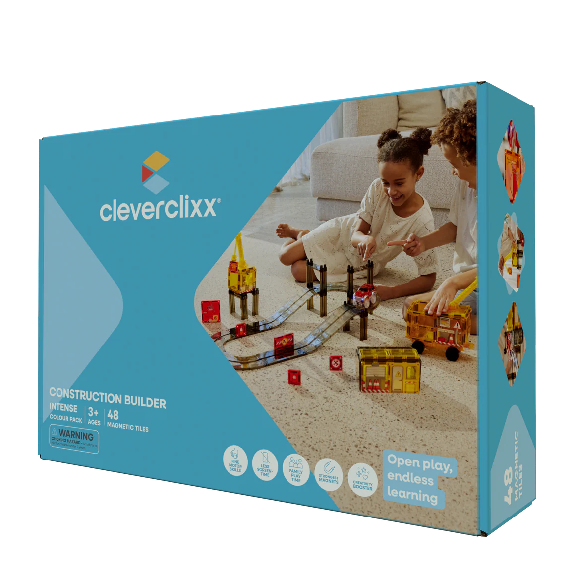 CLEVERCLIXX magnetinių plytelių rinkinys „Construction Builder Pack Intense“