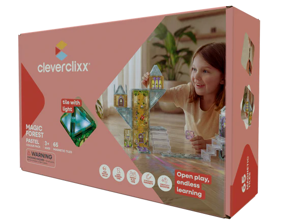 CLEVERCLIXX pastelinis magnetinis konstruktorius 65 vnt Magiškas Miškas (šviečianti plytelė)