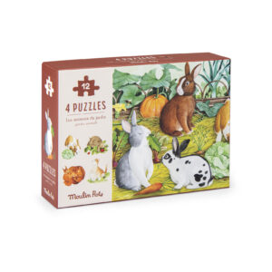 MOULIN ROTY Dėlionių rinkinys „Sodo gyventojai“ – 4 × 12 detalių